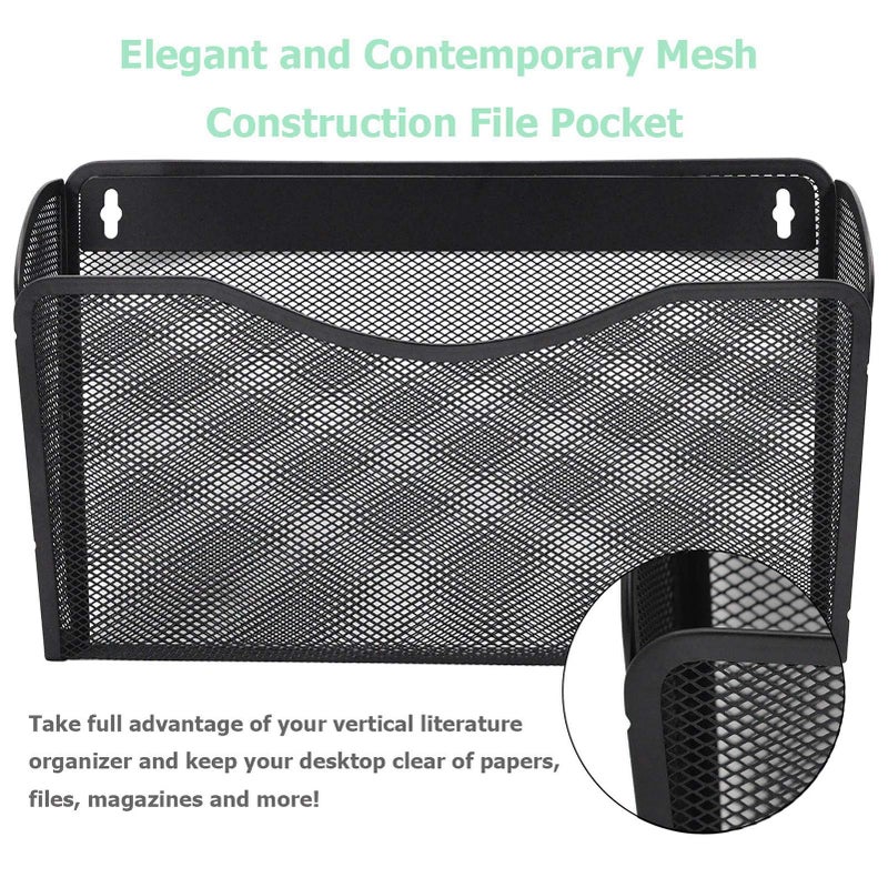 EASEPRES 3 Single Pocket Mesh Hanging File Organizer, Vertical Wall Mounted Magazine File Holder, Mount Basket Mail Paper Document Folder Organizing for Office, Home and School, Black - Image 3